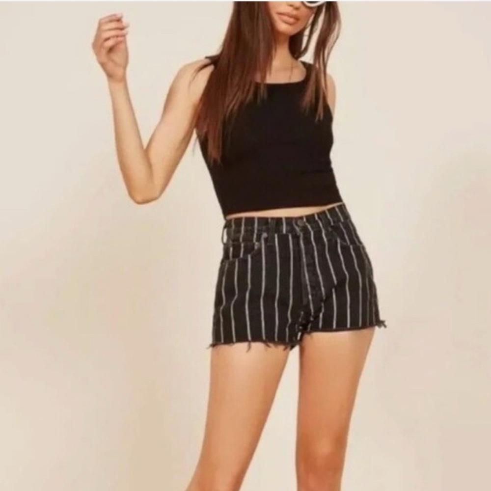 Reformation Dixie sulu stripe high rise cut off denim jean shorts